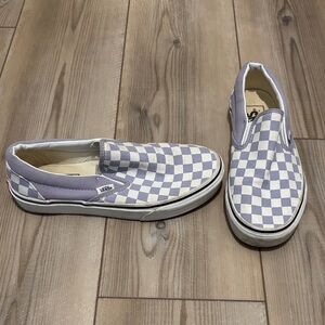 Vans Lavender and White Checkered Slip-Ons
